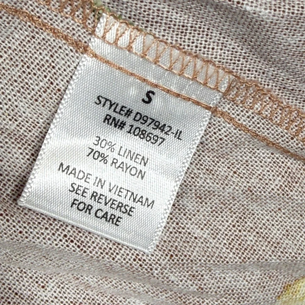 Sweet Rain Lemon Print Linen Blend Tie Front Mini Dress Tan Yellow Small - Picture 8 of 13